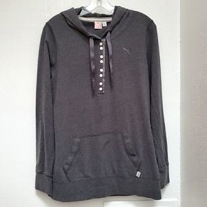 PUMA Dark Gray Hooded Pullover Kangaroo Yoga Top Size L